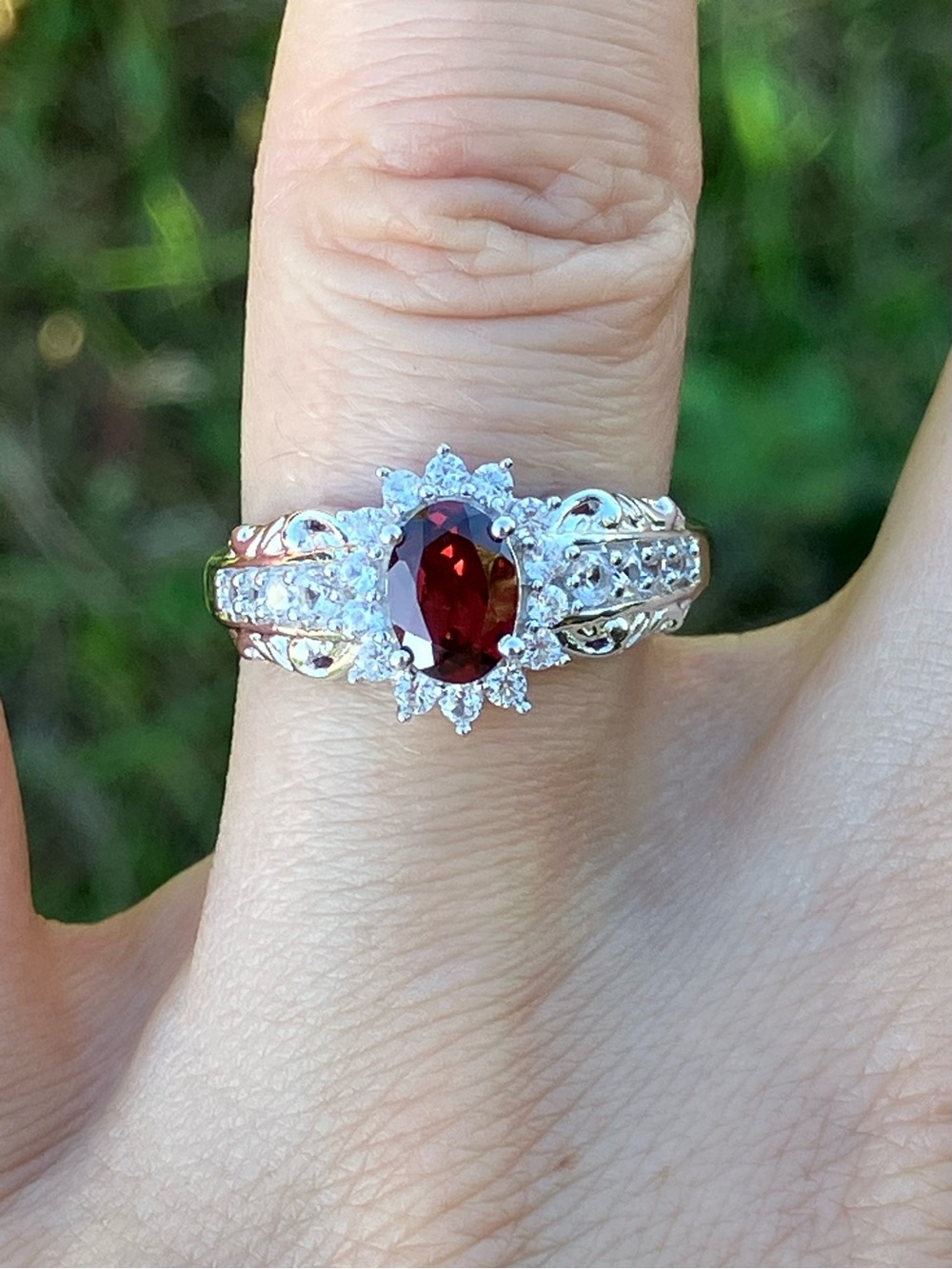 Natural Mozambique Garnet Sterling Silver Ring Size 7